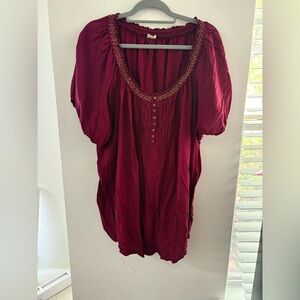 Terra & Sky Maroon Blouse with Decorative Neckline